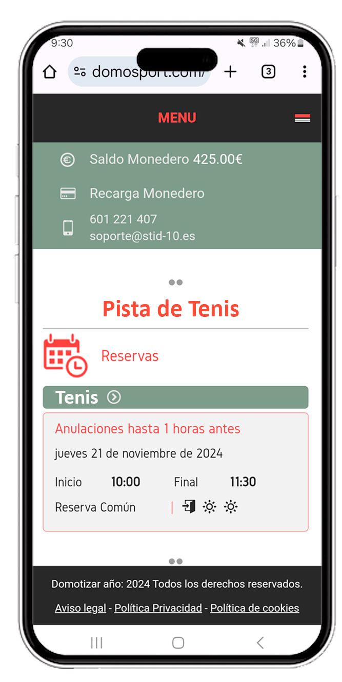 Confirmación reserva pádel